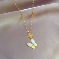 Mode Schmetterling Titan Stahl Kupfer Inlay Künstlicher Diamant Halskette Mit Anhänger main image 2