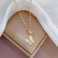 Mode Schmetterling Titan Stahl Kupfer Inlay Künstlicher Diamant Halskette Mit Anhänger sku image 1