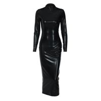 Fashion Solid Color Round Neck Long Sleeve Spandex Polyester Dresses Midi Dress Pencil Skirt main image 4