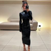 Fashion Solid Color Round Neck Long Sleeve Spandex Polyester Dresses Midi Dress Pencil Skirt main image 6