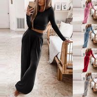 Fashion Solid Color Cotton Blend Polyester Patchwork Pants Sets 2 Piece Set main image 1