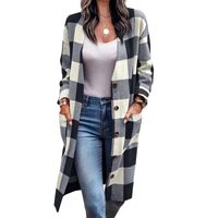 Women's Simple Style Plaid Pocket Patchwork Single Breasted Coat Woolen Coat main image 4