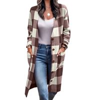 Women's Simple Style Plaid Pocket Patchwork Single Breasted Coat Woolen Coat main image 3