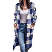 Women's Simple Style Plaid Pocket Patchwork Single Breasted Coat Woolen Coat main image 2