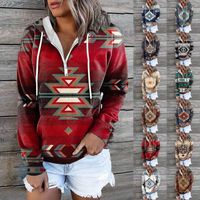 Frau Kapuzenpullover Lange Ärmel Hoodies & Sweatshirts Drucken Reißverschluss Bohemien Geometrisch main image 1