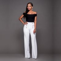Women's Holiday Daily Fashion Simple Style Solid Color Full Length Button Casual Pants Wide Leg Pants sku image 5