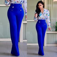 Women's Holiday Daily Fashion Simple Style Solid Color Full Length Button Casual Pants Wide Leg Pants sku image 19