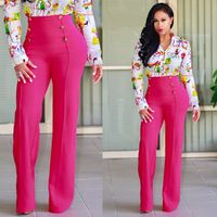 Women's Holiday Daily Fashion Simple Style Solid Color Full Length Button Casual Pants Wide Leg Pants sku image 24