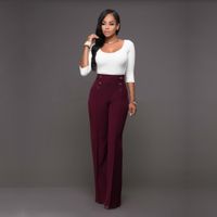 Women's Holiday Daily Fashion Simple Style Solid Color Full Length Button Casual Pants Wide Leg Pants sku image 1