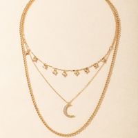 Fashion Moon Heart Shape Alloy Plating Rhinestones Unisex Layered Necklaces 1 Piece main image 2
