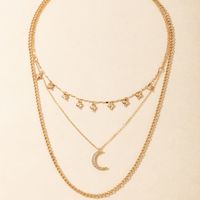 Mode Lune Forme De Cœur Alliage Placage Strass Unisexe Collier En Couches 1 Pièce main image 2