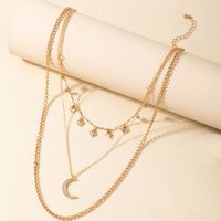 Fashion Moon Heart Shape Alloy Plating Rhinestones Unisex Layered Necklaces 1 Piece main image 5