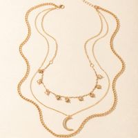 Fashion Moon Heart Shape Alloy Plating Rhinestones Unisex Layered Necklaces 1 Piece main image 4