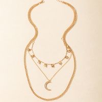 Fashion Moon Heart Shape Alloy Plating Rhinestones Unisex Layered Necklaces 1 Piece main image 3