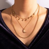 Fashion Moon Heart Shape Alloy Plating Rhinestones Unisex Layered Necklaces 1 Piece main image 1