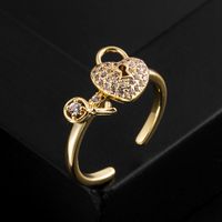 Fashion Heart Shape Copper Gold Plated Zircon Open Ring 1 Piece main image 4