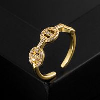 Fashion Heart Shape Copper Gold Plated Zircon Open Ring 1 Piece main image 3