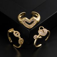 Fashion Heart Shape Copper Gold Plated Zircon Open Ring 1 Piece main image 1