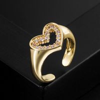 Fashion Heart Shape Copper Gold Plated Zircon Open Ring 1 Piece sku image 1