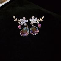 Mode Fleur Le Cuivre Incruster Zircon Boucles D'oreilles 1 Paire main image 7