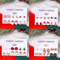 Fashion Santa Claus Snowman Alloy Enamel Inlay Artificial Gemstones Women's Ear Studs 6 Pairs main image 1
