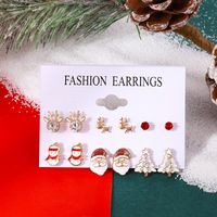 Fashion Santa Claus Snowman Alloy Enamel Inlay Artificial Gemstones Women's Ear Studs 6 Pairs main image 4