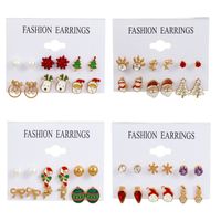 Fashion Santa Claus Snowman Alloy Enamel Inlay Artificial Gemstones Women's Ear Studs 6 Pairs main image 5