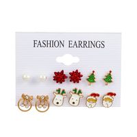 Fashion Santa Claus Snowman Alloy Enamel Inlay Artificial Gemstones Women's Ear Studs 6 Pairs sku image 4