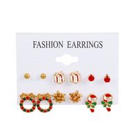 Fashion Santa Claus Snowman Alloy Enamel Inlay Artificial Gemstones Women's Ear Studs 6 Pairs sku image 3