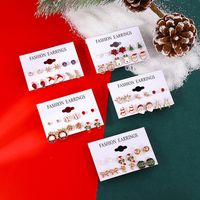 Fashion Santa Claus Snowman Alloy Enamel Inlay Artificial Gemstones Women's Ear Studs 6 Pairs main image 3