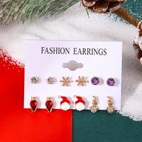 Fashion Santa Claus Snowman Alloy Enamel Inlay Artificial Gemstones Women's Ear Studs 6 Pairs main image 2