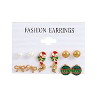 Fashion Santa Claus Snowman Alloy Enamel Inlay Artificial Gemstones Women's Ear Studs 6 Pairs sku image 1