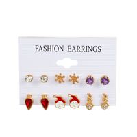 Fashion Santa Claus Snowman Alloy Enamel Inlay Artificial Gemstones Women's Ear Studs 6 Pairs sku image 2