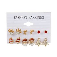 Fashion Santa Claus Snowman Alloy Enamel Inlay Artificial Gemstones Women's Ear Studs 6 Pairs sku image 5