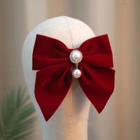 Velvet Bow Pearl Hairpin New Year Spring Top Clip Weddingheaddress sku image 5