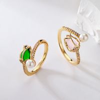 Fashion Flower Copper Gold Plated Artificial Pearls Zircon Open Ring 1 Piece main image 1