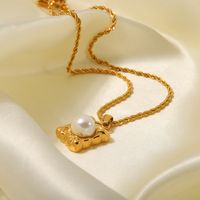 Elegante Geométrico Acero Inoxidable Chapado En Oro Perlas Artificiales Collar Colgante main image 4