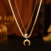 Retro Star Moon Stainless Steel Layered Necklace 1 Piece main image 4