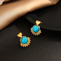 Ethnic Style Heart Shape Stainless Steel Inlay Turquoise Drop Earrings 1 Pair main image 5