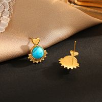 Ethnic Style Heart Shape Stainless Steel Inlay Turquoise Drop Earrings 1 Pair main image 4