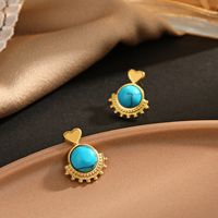 Ethnic Style Heart Shape Stainless Steel Inlay Turquoise Drop Earrings 1 Pair main image 3