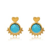 Ethnic Style Heart Shape Stainless Steel Inlay Turquoise Drop Earrings 1 Pair sku image 1