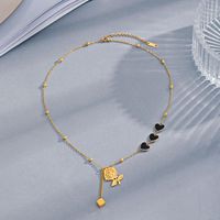 Fashion Heart Shape Flower Stainless Steel Enamel Gold Plated Pendant Necklace 1 Piece main image 5