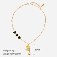 Fashion Heart Shape Flower Stainless Steel Enamel Gold Plated Pendant Necklace 1 Piece sku image 1