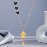 Fashion Heart Shape Flower Stainless Steel Enamel Gold Plated Pendant Necklace 1 Piece main image 4