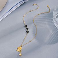 Fashion Heart Shape Flower Stainless Steel Enamel Gold Plated Pendant Necklace 1 Piece main image 3