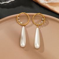 Elegant Round Stainless Steel Inlay Artificial Pearls Rhinestones Drop Earrings 1 Pair main image 4