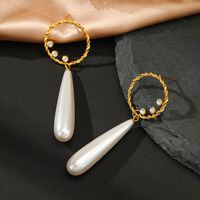 Elegant Round Stainless Steel Inlay Artificial Pearls Rhinestones Drop Earrings 1 Pair main image 5