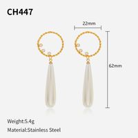 Elegant Round Stainless Steel Inlay Artificial Pearls Rhinestones Drop Earrings 1 Pair sku image 1