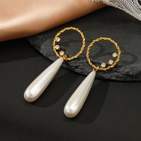 Elegant Round Stainless Steel Inlay Artificial Pearls Rhinestones Drop Earrings 1 Pair main image 1